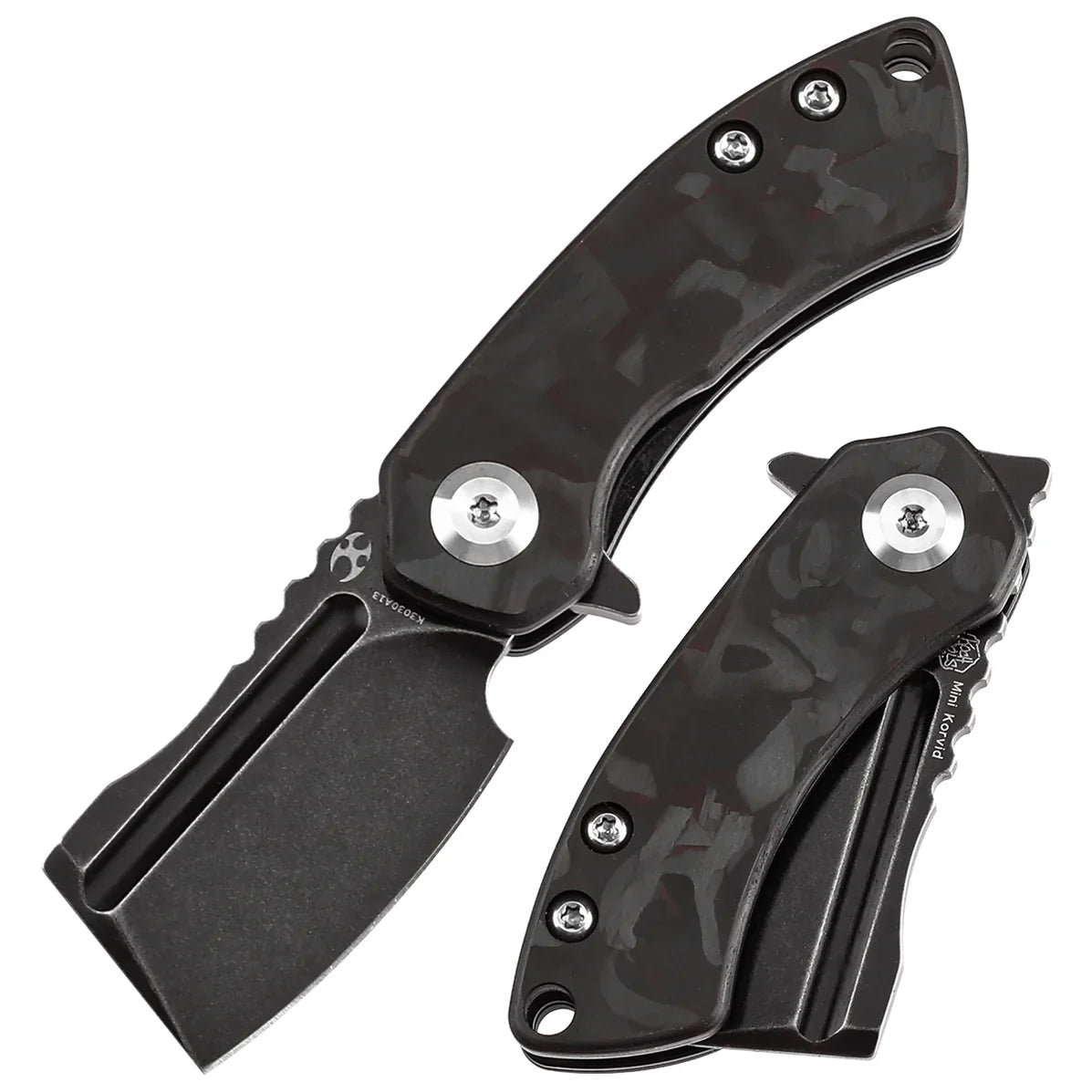 Kansept Mini Korvid 1.45" Blackwash CPM S35VN Black and Red Carbon Fiber K3030A12