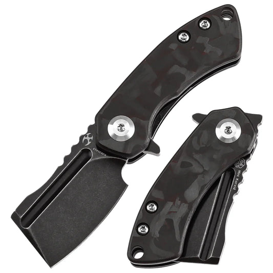 Kansept Mini Korvid 1.45" Blackwash CPM S35VN Black and Red Carbon Fiber K3030A12