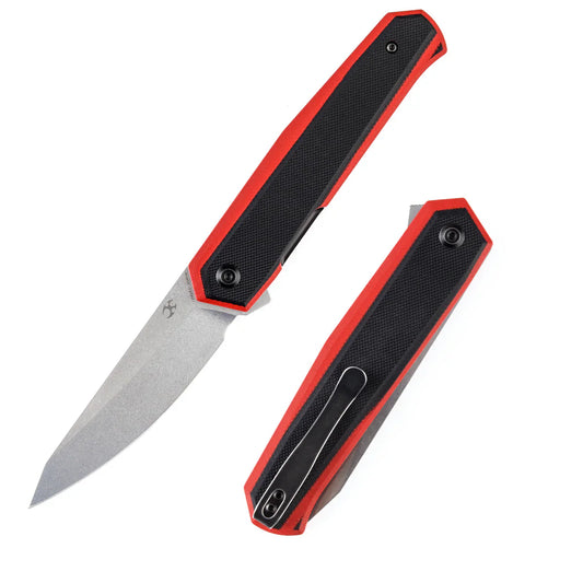 Kansept Integra T1042A3 – 3.63" Stonewashed 154CM Drop Point Blade, Red & Black G10 Handle, Liner Lock – Designed by JK Knives