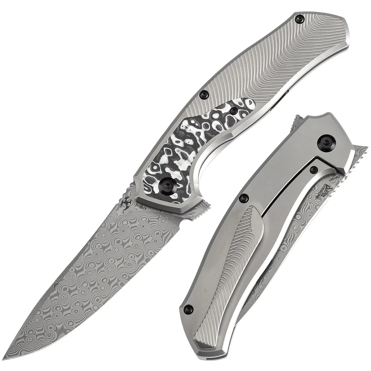 Kansept HAVÃƒËœRN 3.48" Damascus Titanium + Black and White Carbon Fiber Inlay Black and white K1069A1