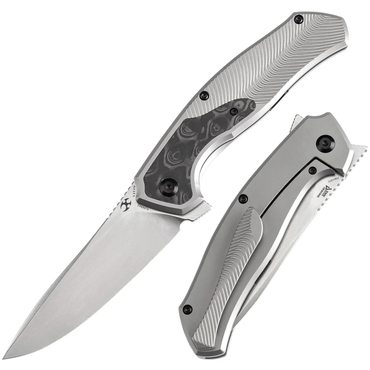 Kansept HAVÃƒËœRN 3.48" CPM S35VN Titanium + Rose Pattern Black & White Carbon Fiber Black and white K1069A2