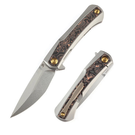 Kansept Kratos 3.79" Stonewashed CPM-S35VN Titanium Handle + Copper Carbon Fiber Inlay BrownK1024A7