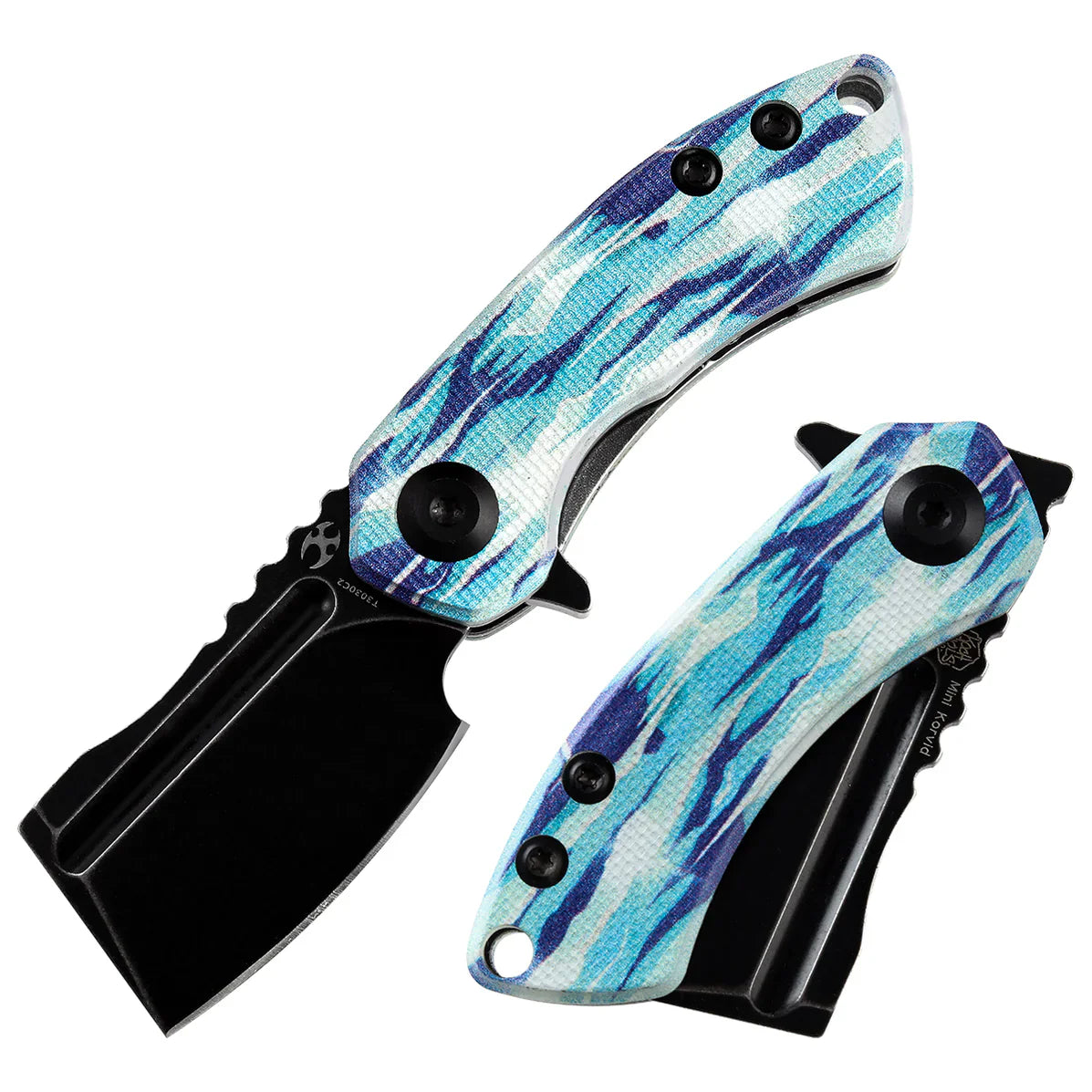 Kansept Mini Korvid 1.45" Stonewashed 154CM Jade G10 with Icicle Camo Jade、Blue、Black T3030C2