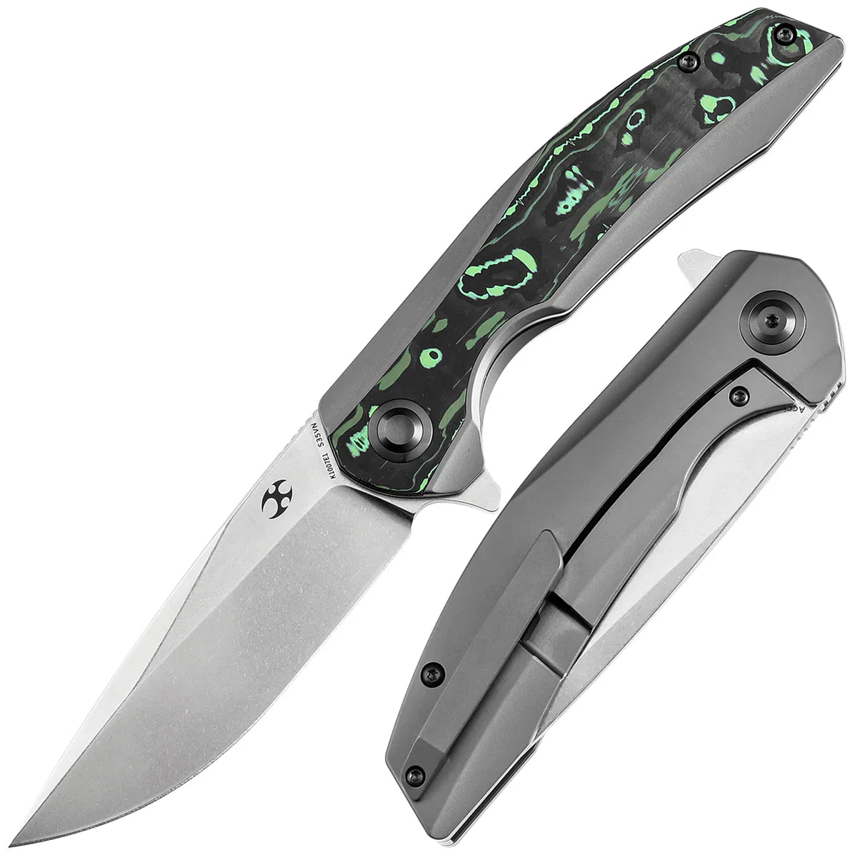 Kansept Accipiter 3.50" Satin CPM S35VN Titanium + Green Carbon Fiber K1007E1