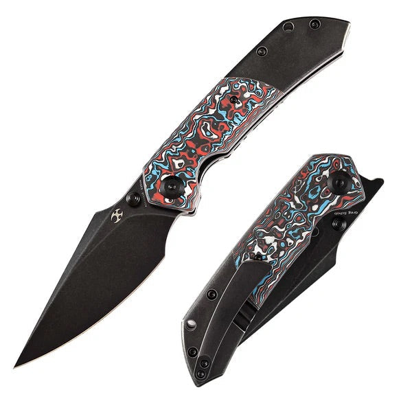 Kansept Knives Fenrir K1034A10 Folding Knife 3.38in S35VN Blade Titanium w/ Red/Black/White Carbon Fiber