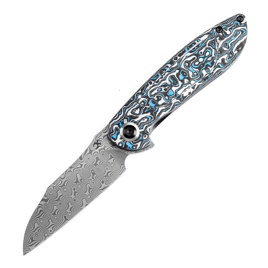 Kansept Prometheus 3.29" Damascus Blue White Nebula Carbon Fiber White Blue K1040A3