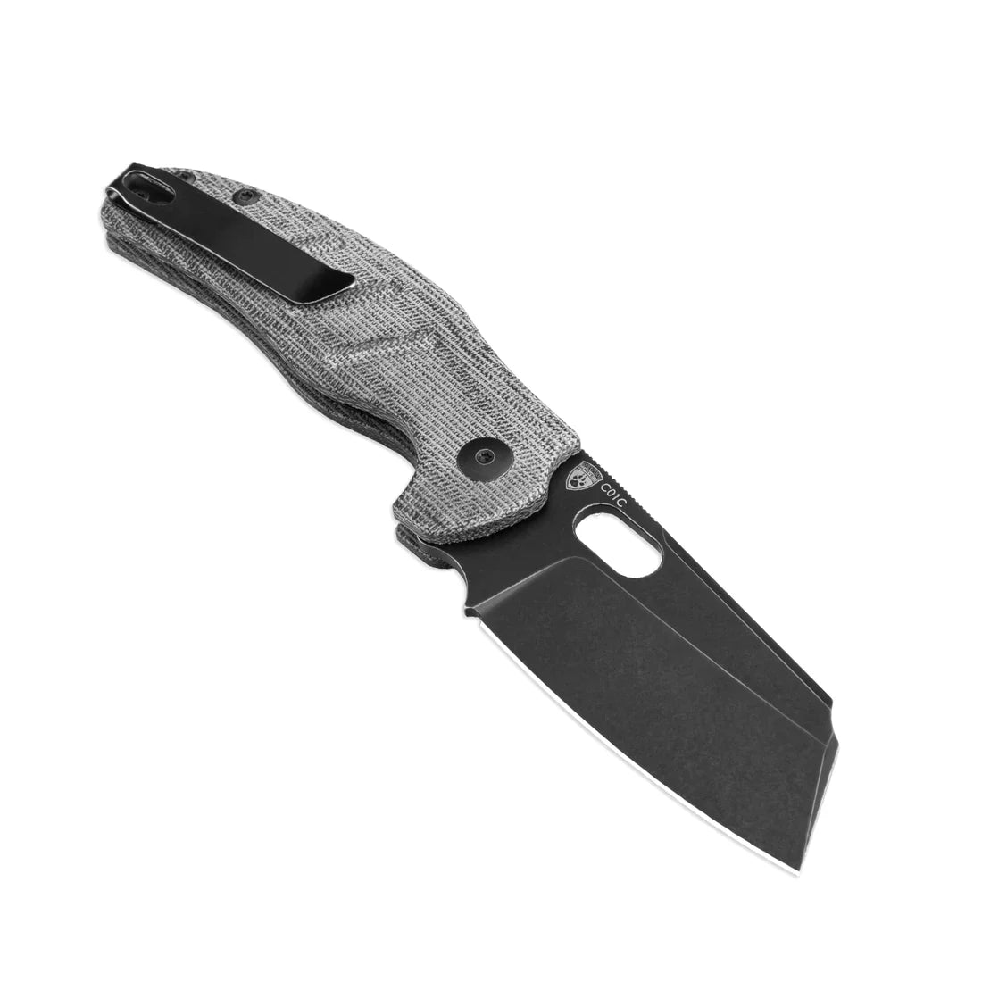 Kizer Sheepdog Button Lock 3.29in 154cm Black Stonewashed Blade Micarta Handles - V4488BC1