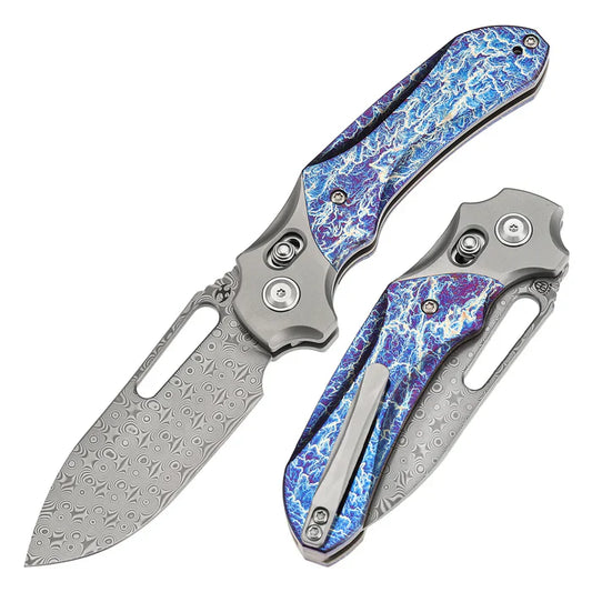 Quasar Damascus Stonewashed Titanium, Titanium Inlay with Lightning Strike Finish