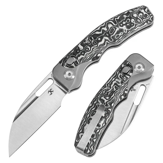 Kansept Knives Vivid 3.04'' Satin CPM S35VN Stonewashed Titanium with Black &amp; White Carbon Fiber K1094V3