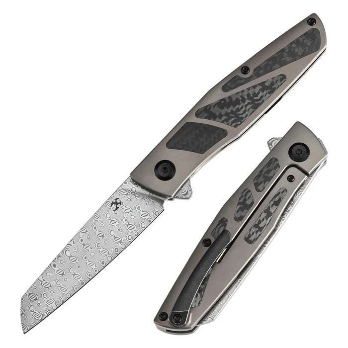 Kansept Cru 3.46" Damascus Bronze Anodized Titanium & Twill Carbon Fiber Black-K1092A4