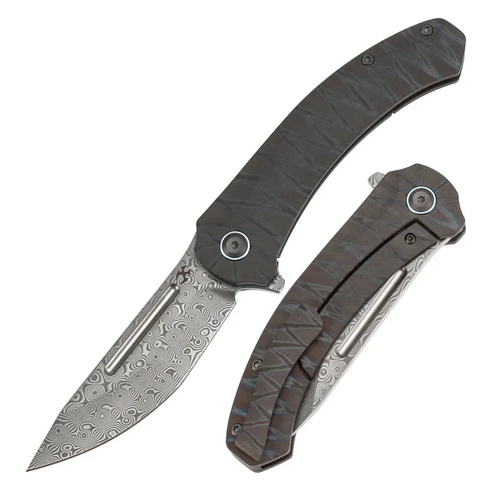 Hira Damascus Tiger Stripe Flamed Titanium