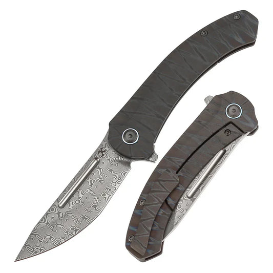 Hira Damascus Tiger Stripe Flamed Titanium
