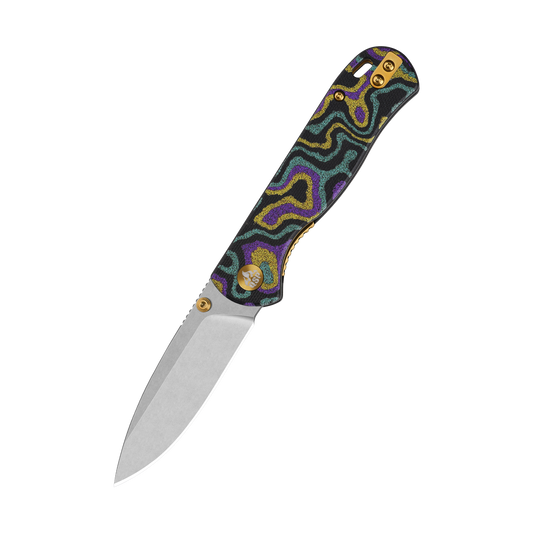 QSP Ferret Mardi Gras Exclusive 3in Nitro V Stonewashed Blade G10 Handles