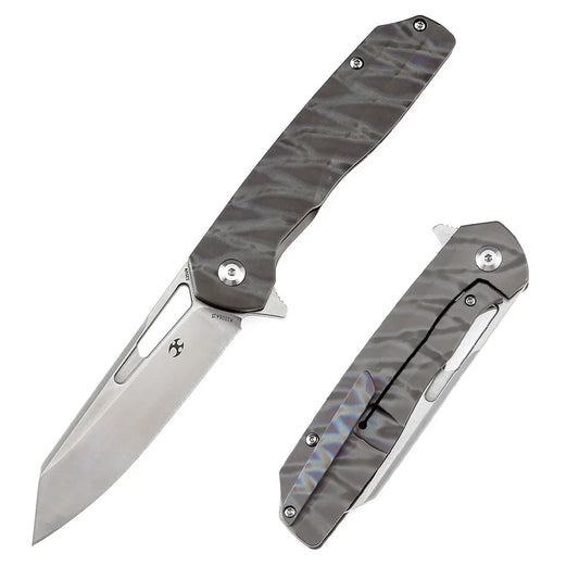 Kansept Shard K1006A15 – 3.48" Satin CPM-S35VN Reverse Tanto Blade, Tiger Stripe Flamed Titanium Handle, Frame Lock – Designed by Kim Ning