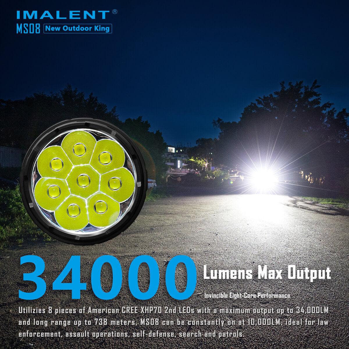 Imalent MS08 34000 Lumen Rechargeable Flashlight (8 * CREE XHP70 2nd LEDs)