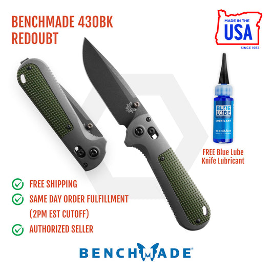 Benchmade Redoubt 430BK front view, 3.55″ black CPM-D2 drop point folding knife