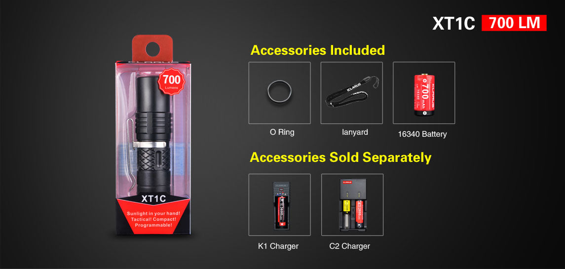 Klarus XT1C 1 x 16340 700 Lumen CREE XP-L HI V3 LED Flashlight