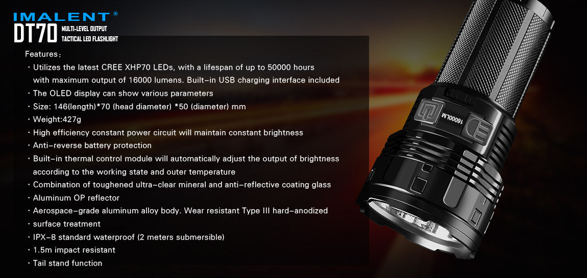 Imalent DT70 16000 Lumen 4 x 18650 CREE XHP70 LED Flashlight