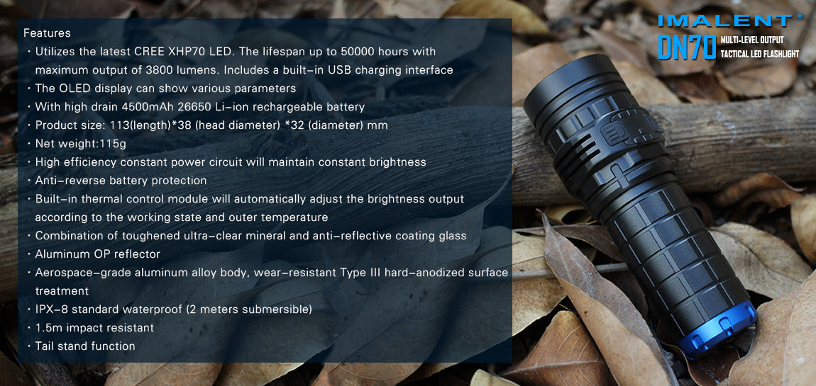 Imalent DN70 3800 Lumen 1 x 26650 CREE XHP70 LED Flashlight