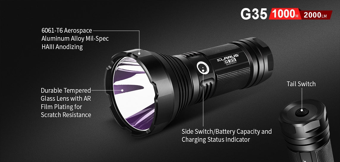 Klarus G35 2000 Lumen 3 X 18650 CREE XHP35 HI D4 LED Flashlight