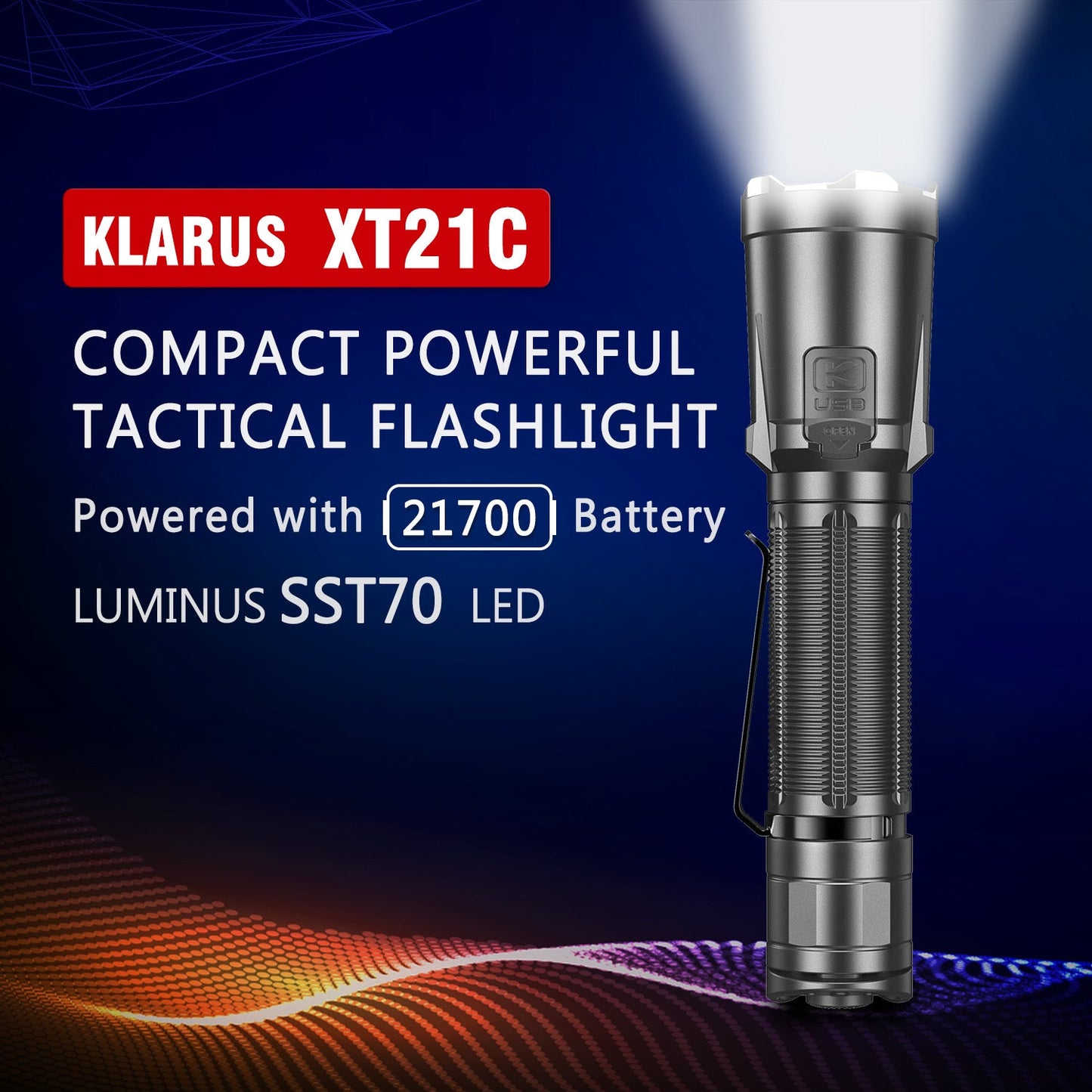 Klarus XT21C 3200 Lumen Tactical Type-C Rechargeable Flashlight 1 * 21700 Battery