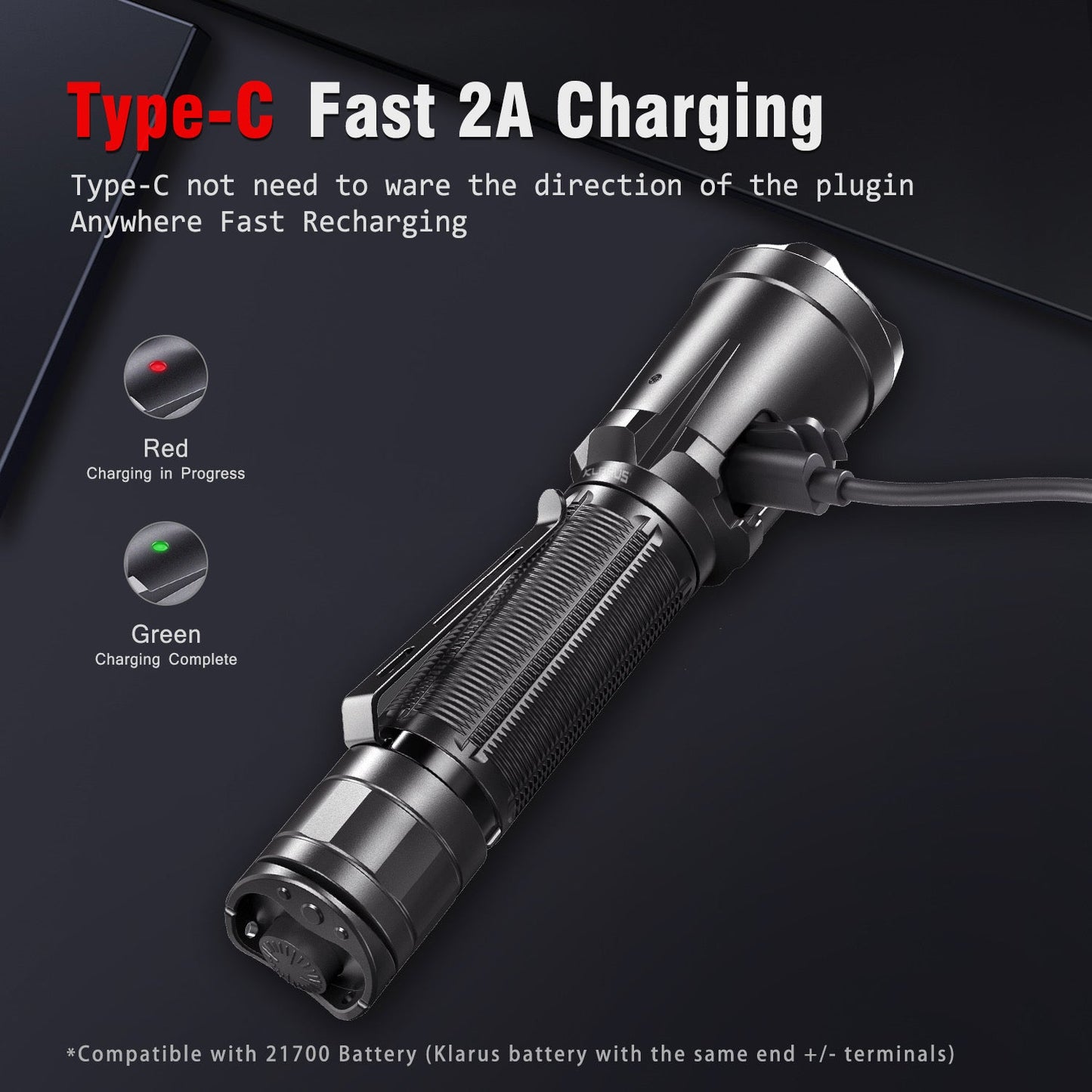Klarus XT21C 3200 Lumen Tactical Type-C Rechargeable Flashlight 1 * 21700 Battery