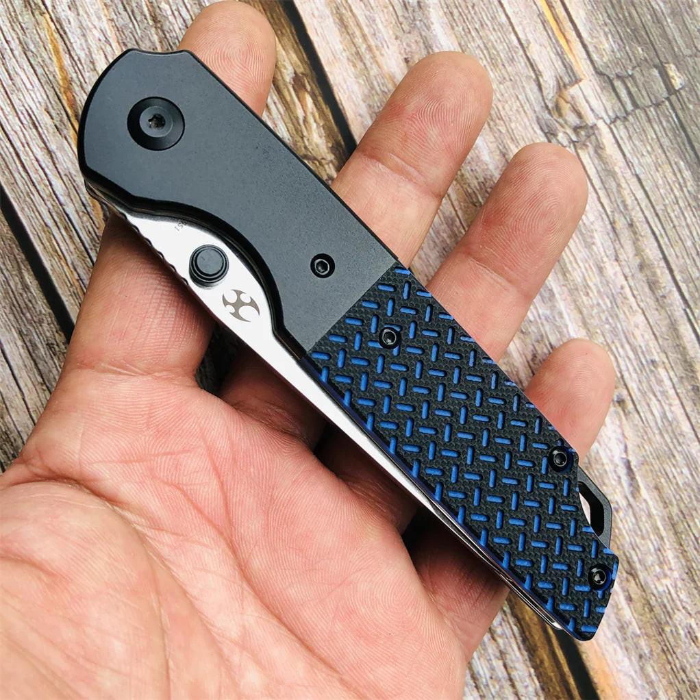 Kansept Warrior T1005S1 – Stonewashed Drop Point D2 Blade, Black & Blue G10 Handle, Kim Ning Design
