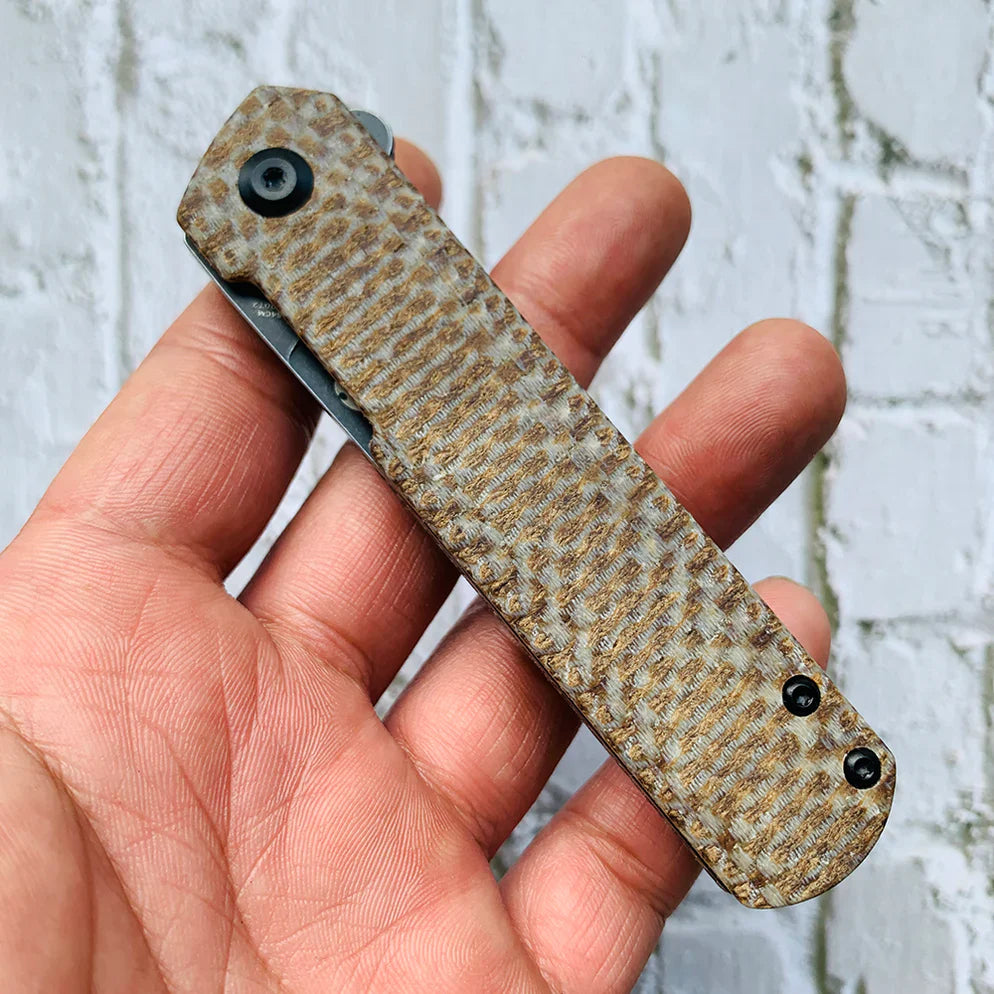 Kansept Foosa X2020T2 – 154CM Blade, Plaid Brown Micarta Handle, Rolf Helbig Design Liner Lock Folder