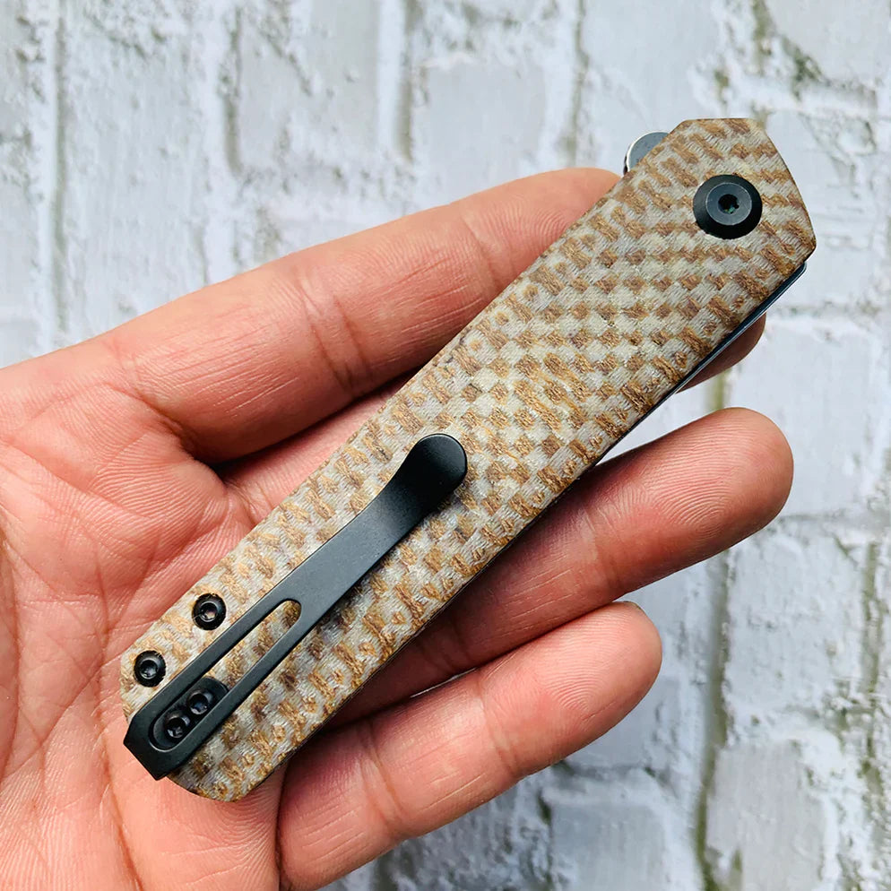 Kansept Foosa X2020T2 – 154CM Blade, Plaid Brown Micarta Handle, Rolf Helbig Design Liner Lock Folder