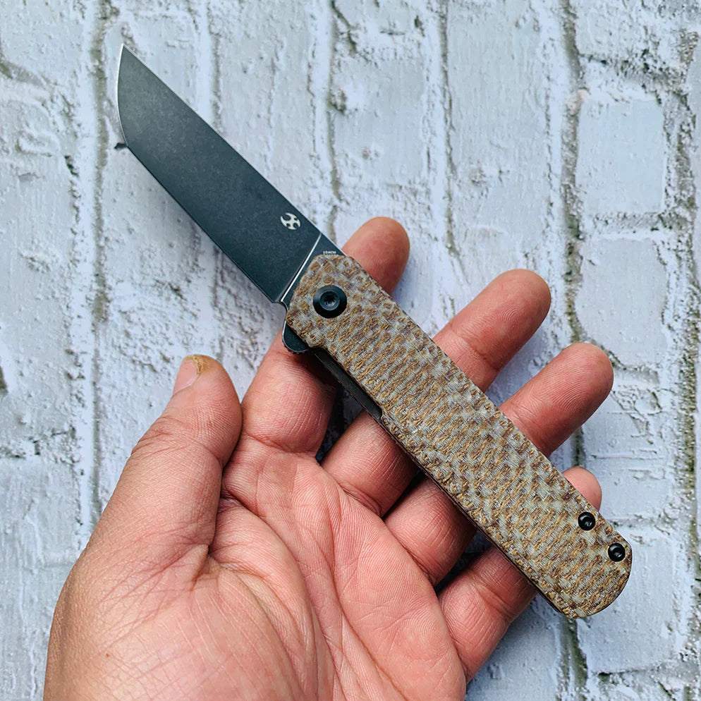Kansept Foosa X2020T2 – 154CM Blade, Plaid Brown Micarta Handle, Rolf Helbig Design Liner Lock Folder
