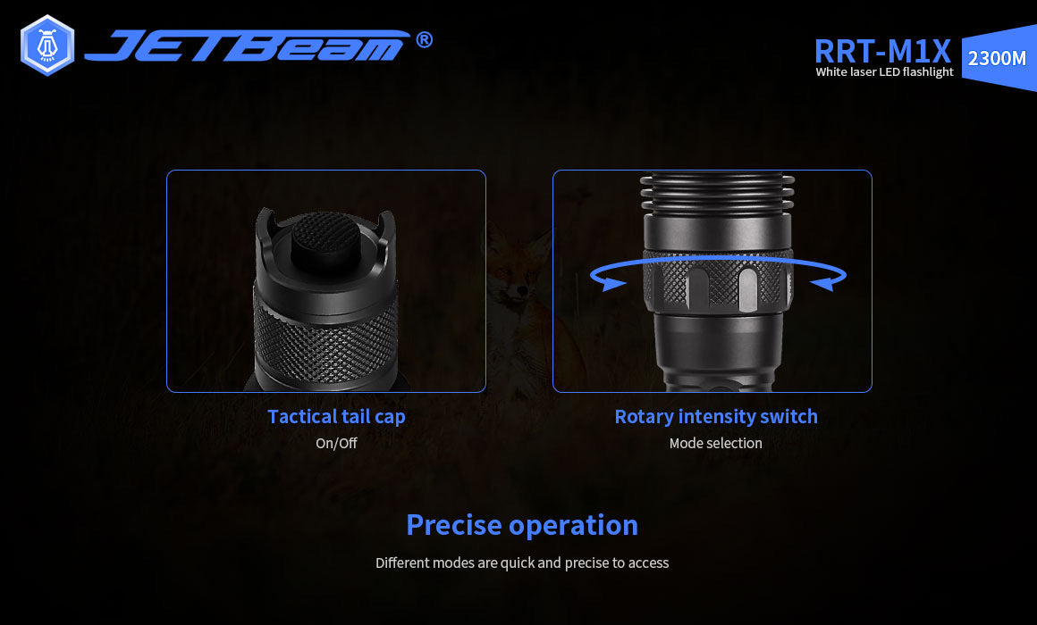 JetBeam RRT-M1X 480 Lumen LEP Laser Flashlight 1 * 21700 Battery 7545ft. of Throw