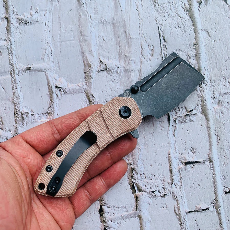 Kansept Knives Korvid Medium KOCH Designed Folding Knife 2.45in 154CM Steel Blade Brown Micarta Handles