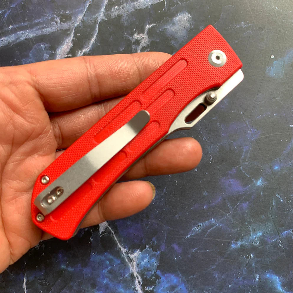 Kansept Reedus T1041A2 – 3.5" Stonewashed 154CM Clip Point Blade, Red G10 Handle, Liner Lock – Designed by D.O.C.K.