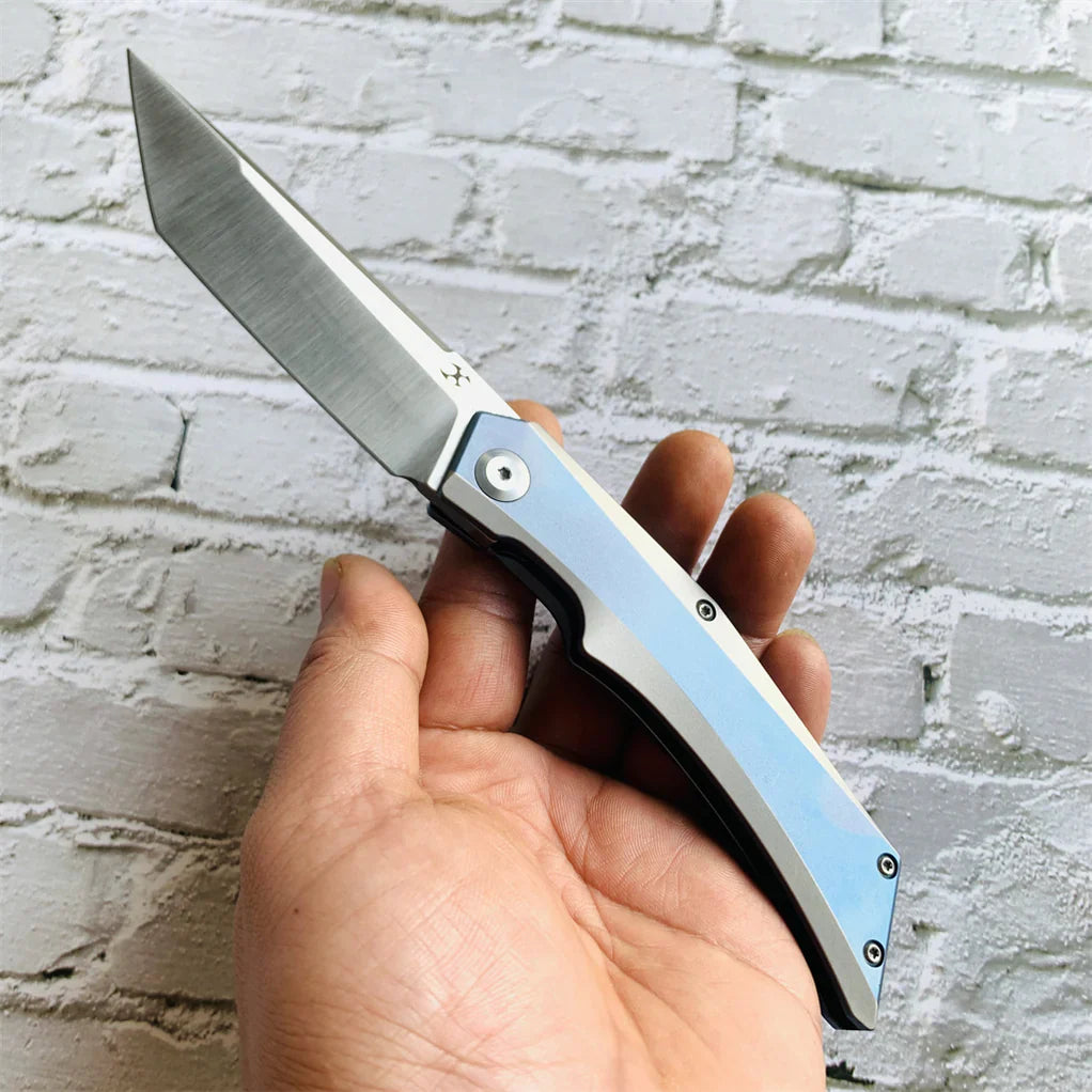 Kansept Naska K1035T3 – 3.75" Satin CPM-S35VN Tanto Blade, Blue & Silver Anodized Titanium Handle, Frame Lock – APK Designs