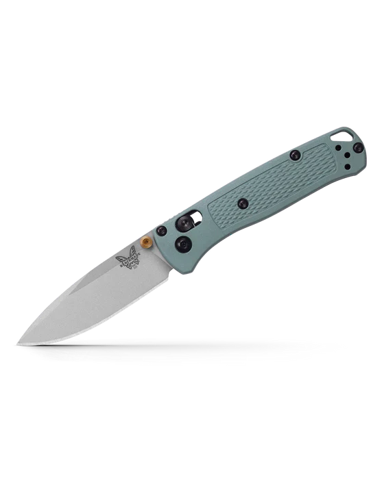 Benchmade Mini Bugout 533SL-07 front view, Sage Green Grivory Crushed Silver Cerakote CPM-S30V folding knife