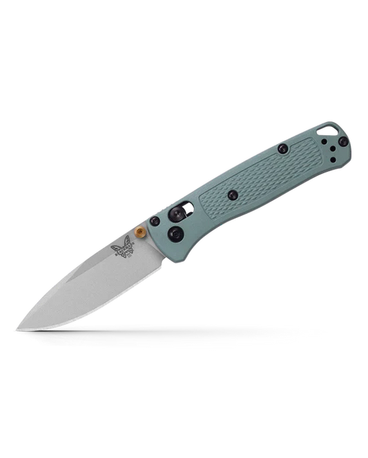 Benchmade Mini Bugout 533SL-07 front view, Sage Green Grivory Crushed Silver Cerakote CPM-S30V folding knife