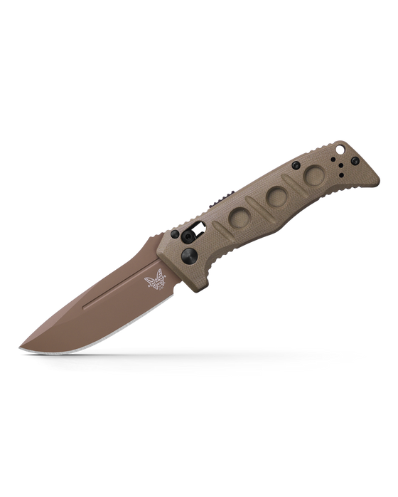 Benchmade 2730FE-2 Mini Auto Adamas front view, 3.25″ Flat Earth CruWear drop point automatic folding knife