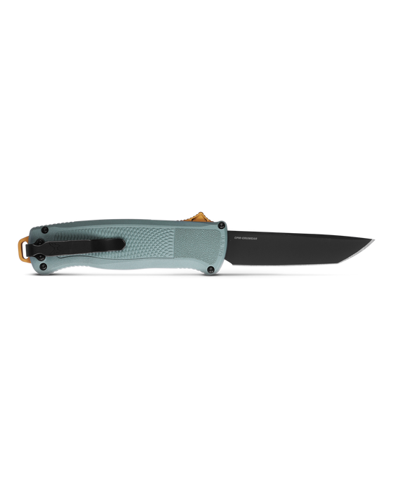 Benchmade Shootout 5370BK-07 blade detail – black DLC-coated CPM-CruWear tanto