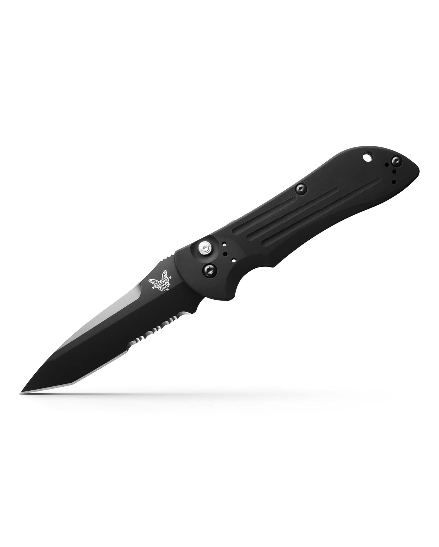 Benchmade Auto Stryker 9101SBK front view - 3.60" 154CM black combo tanto automatic knife