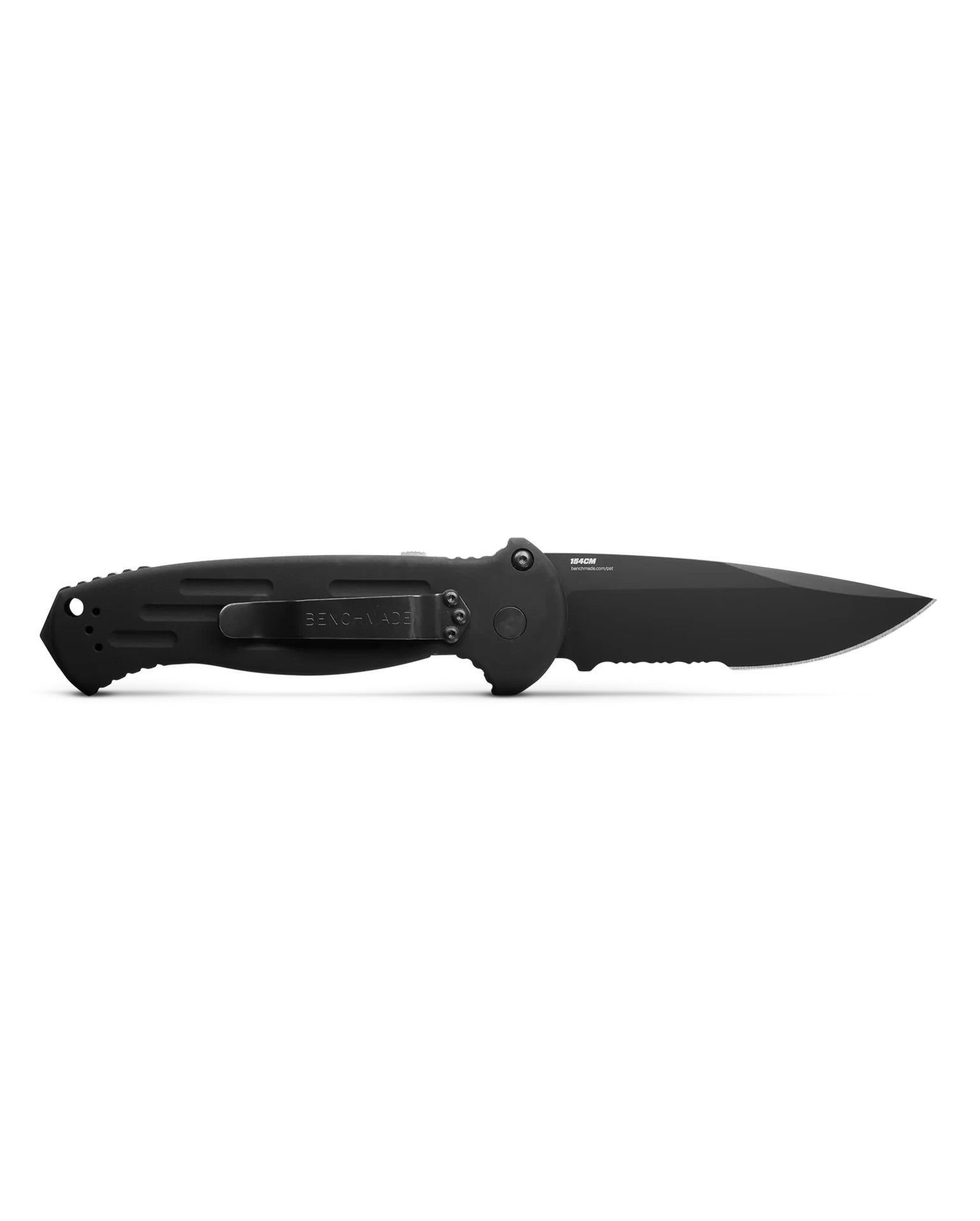 Benchmade AFO II 9051SBK open position showing serrated 154CM drop-point blade