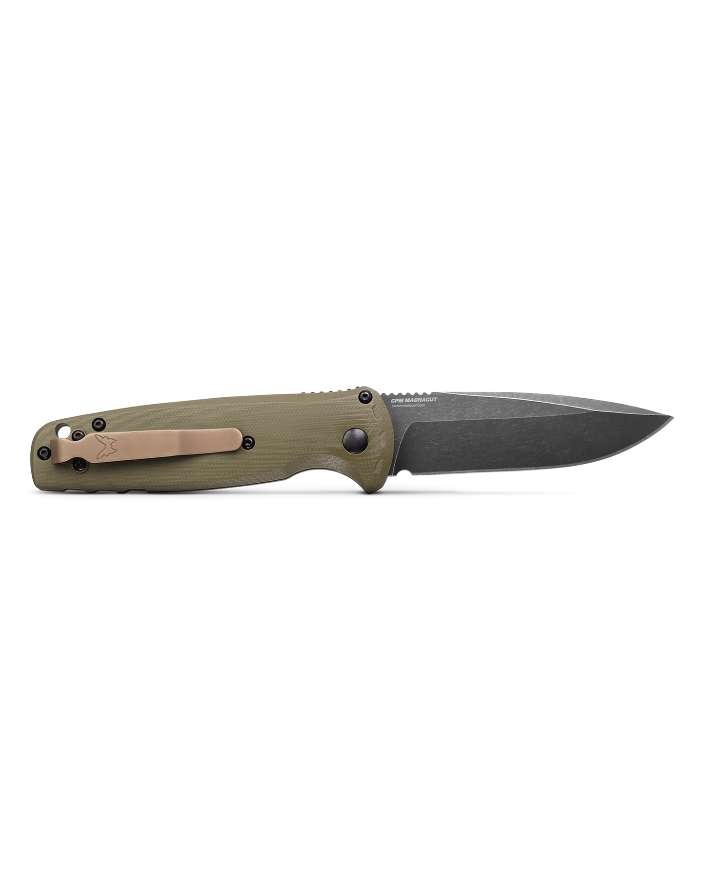 Benchmade 4300BK-02 CLA AUTO Folding Knife 3.4" CPM-MagnaCut Black DLC Battlewash Plain Blade, OD Green G10 Handles