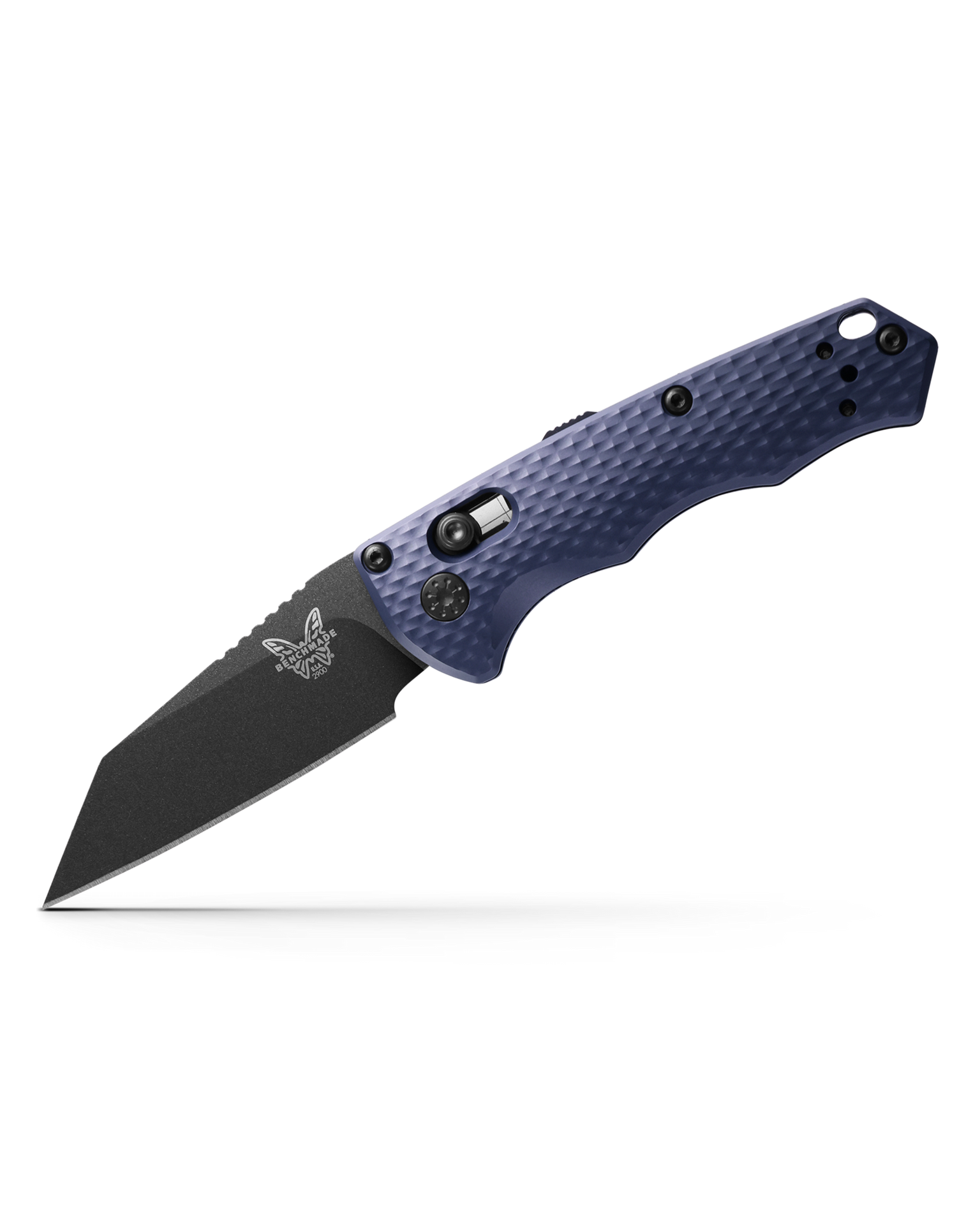 Benchmade Auto Immunity 2900BK open three-quarter view – 2.49" Cobalt Black CPM-M4 Wharncliffe automatic knife