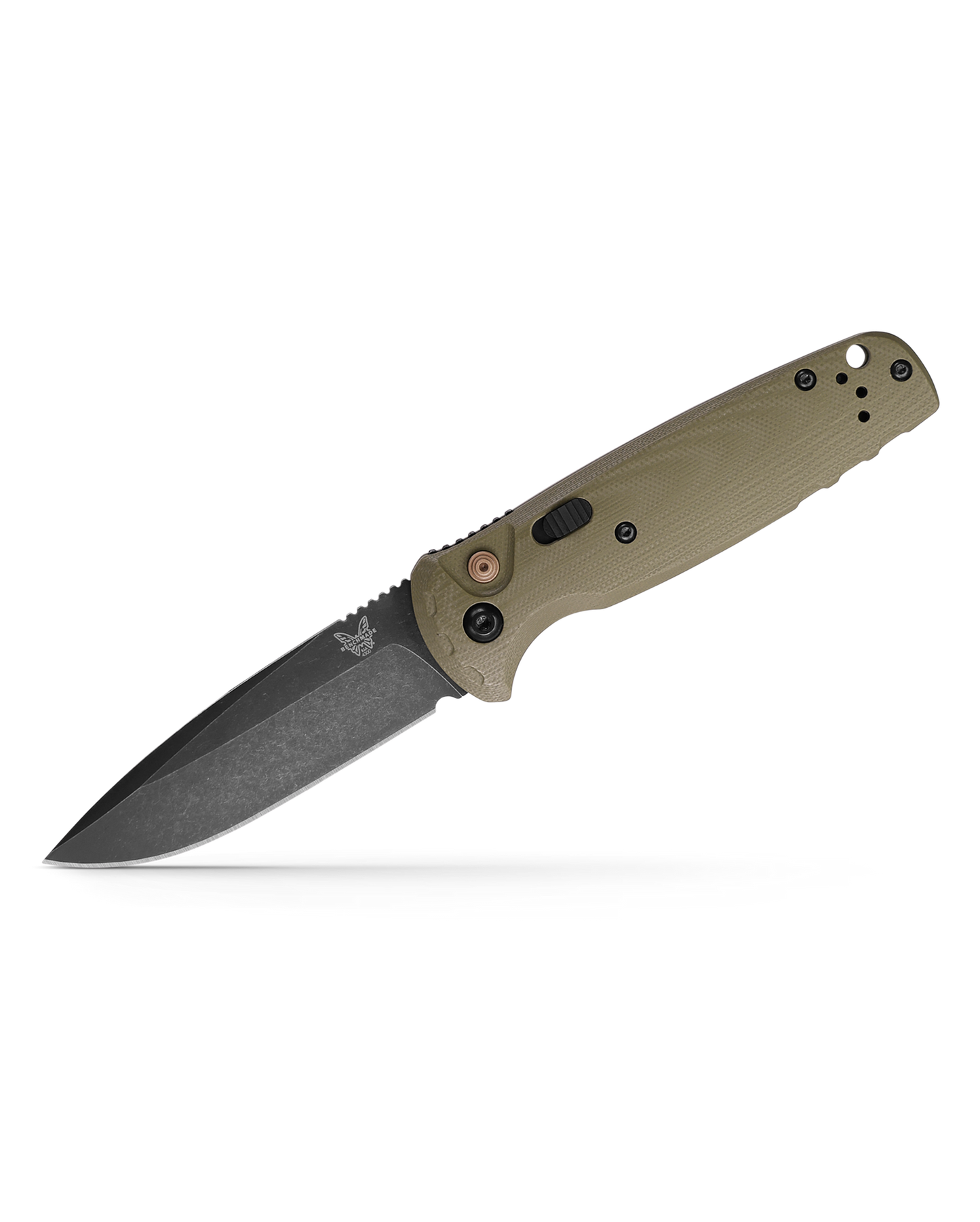 Benchmade 4300BK-02 CLA AUTO Folding Knife 3.4" CPM-MagnaCut Black DLC Battlewash Plain Blade, OD Green G10 Handles
