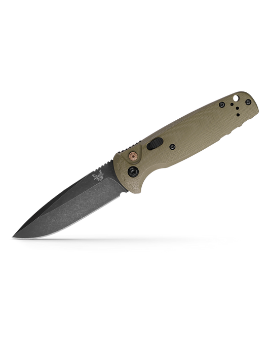 Benchmade 4300BK-02 CLA AUTO Folding Knife 3.4" CPM-MagnaCut Black DLC Battlewash Plain Blade, OD Green G10 Handles