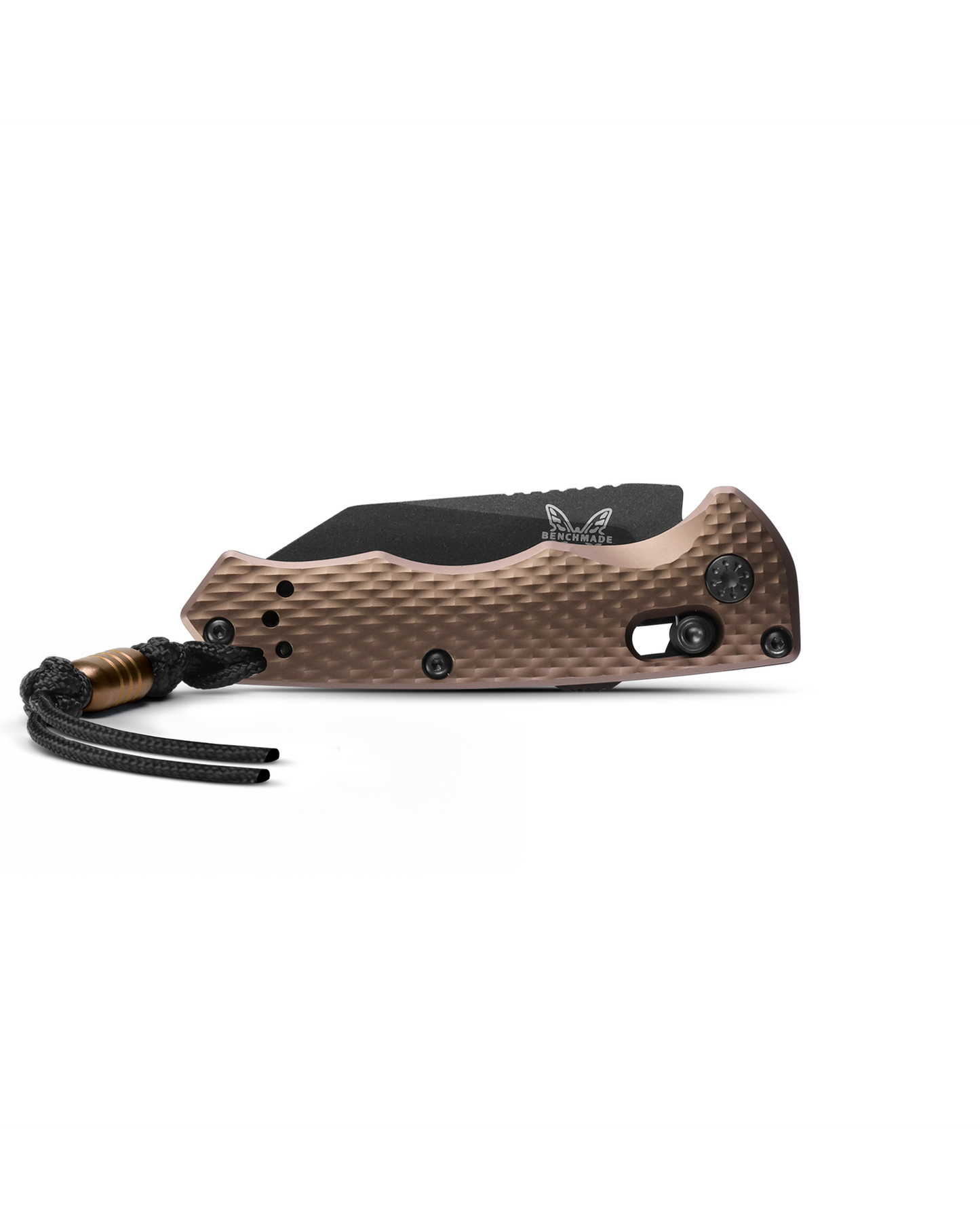 Benchmade Auto Immunity 2900BK-1 closed view with lanyard – Flat Dark Earth aluminum handle