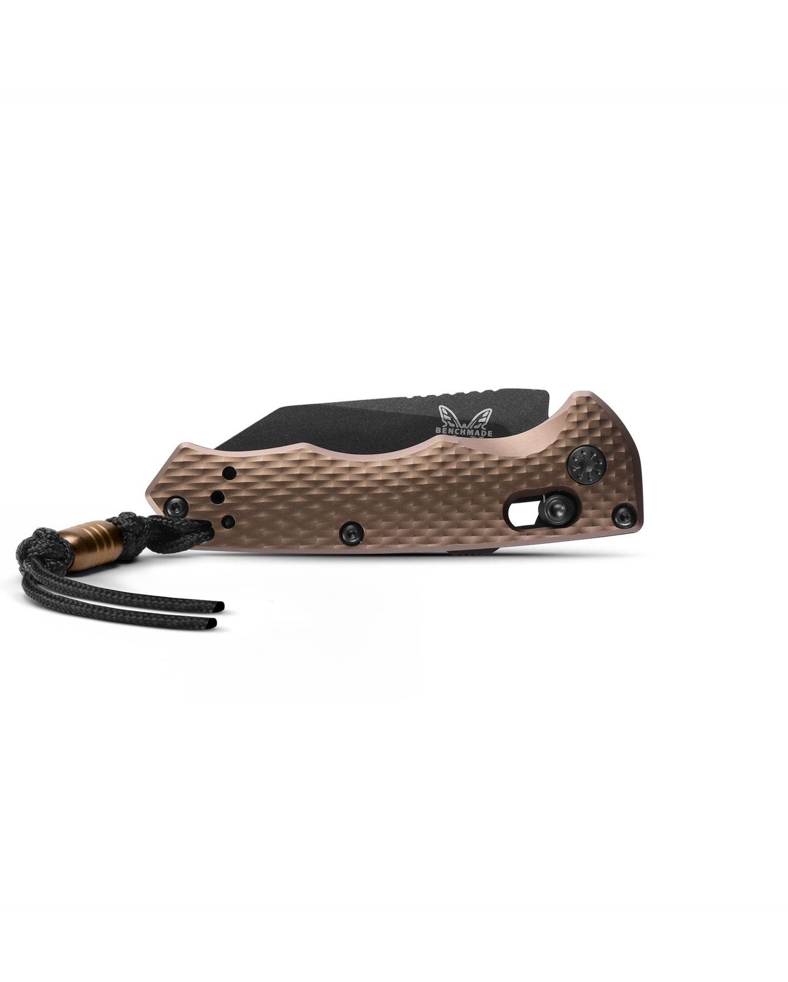 Benchmade Auto Immunity 2900BK-1 closed view with lanyard – Flat Dark Earth aluminum handle