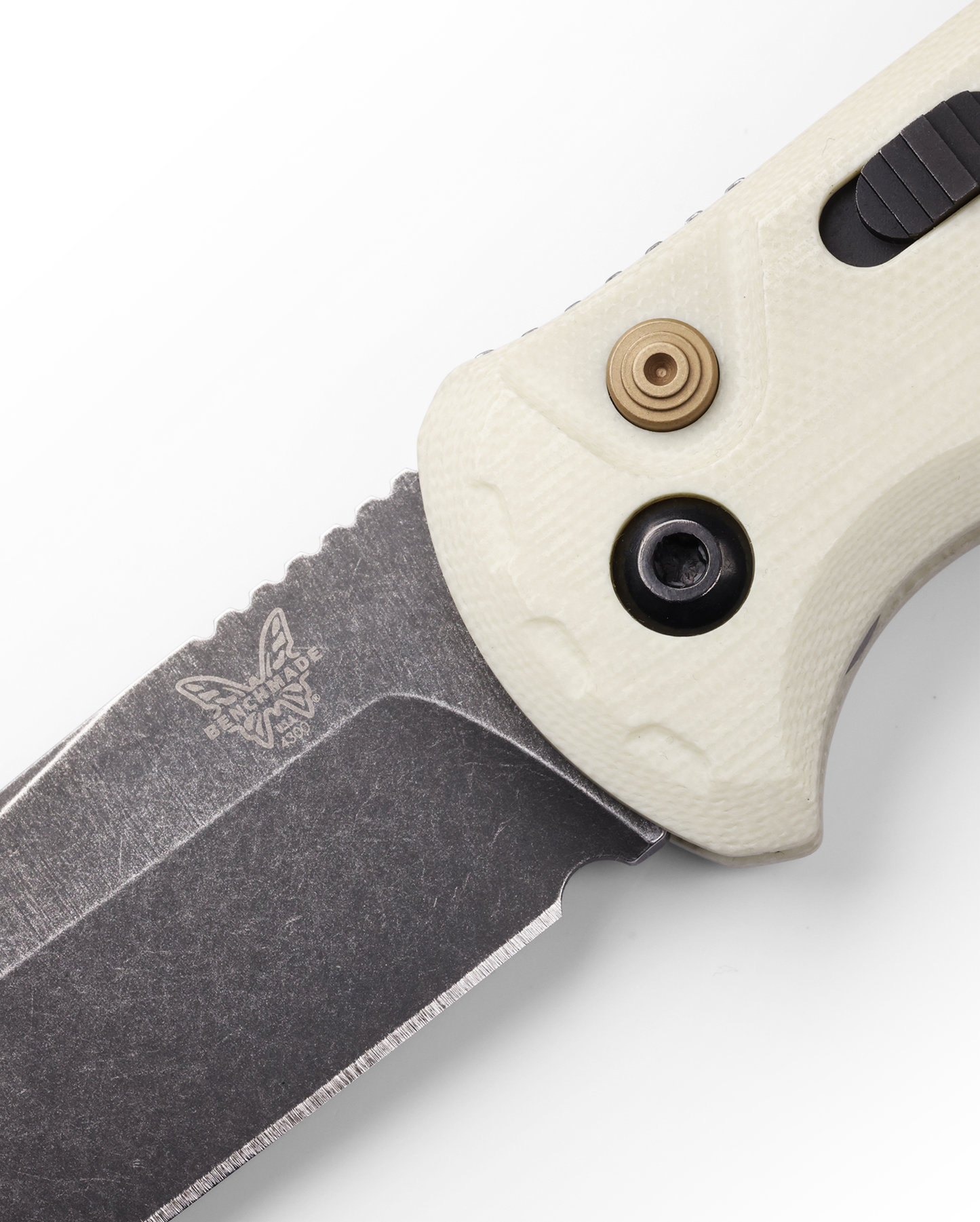 Benchmade 4300BK-03 CLA AUTO Folding Knife 3.4" CPM-MagnaCut Black DLC Battlewash Plain Blade, Ivory G10 Handles