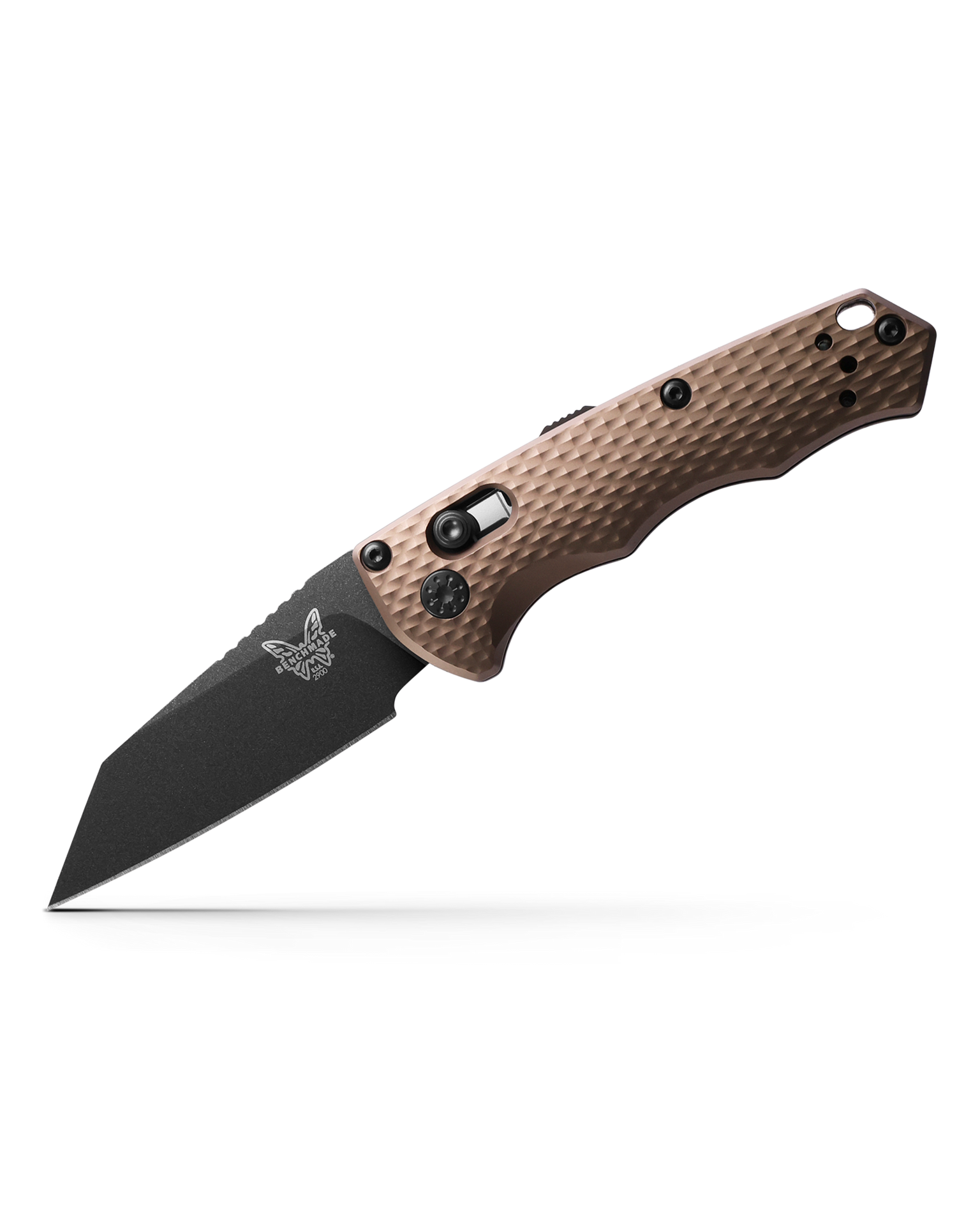 Benchmade Auto Immunity 2900BK-1 open three-quarter view – 2.49" Cobalt Black CPM-M4 Wharncliffe automatic knife