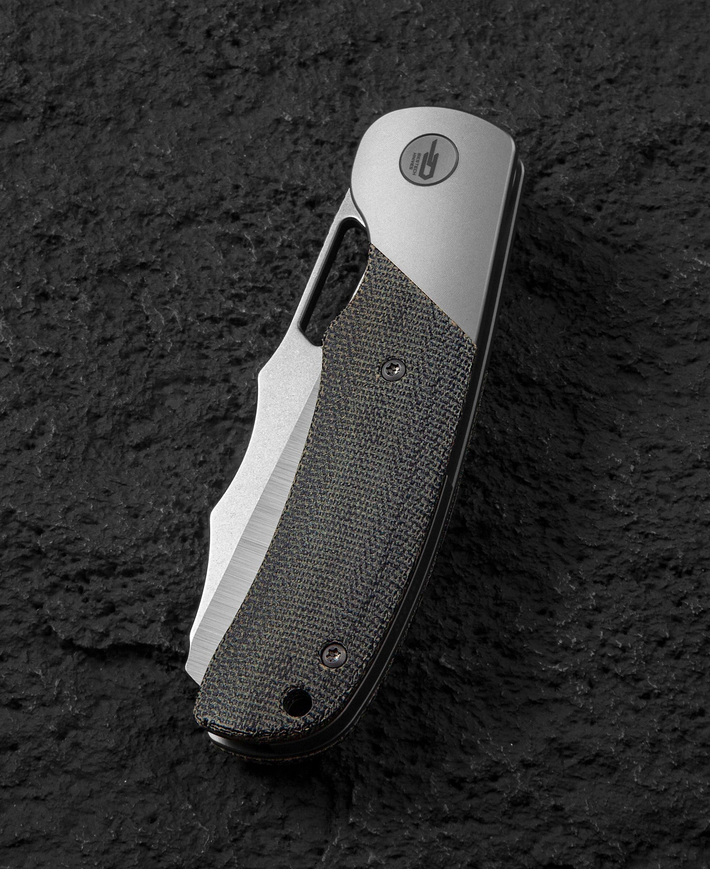 Bestech SYN BT2306B Folding Knife 3.57in Elmax Cleaver Style Blade Titanium Handles w/ Micarta Inlay