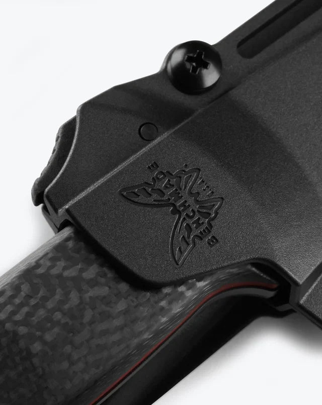 Benchmade 165BK Mini Bushcrafter black carbon fiber handle detail